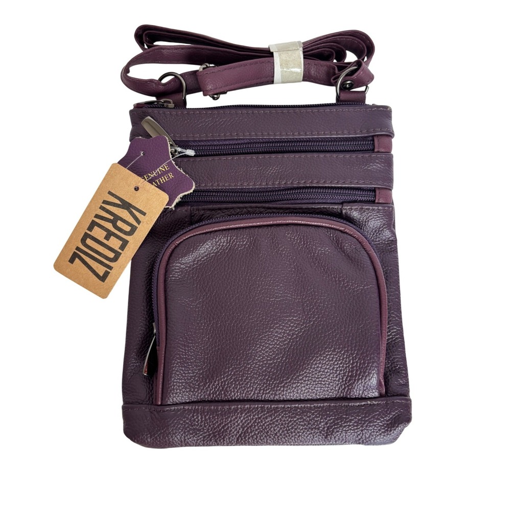 Krediz Purple Super‎ Soft Genuine Leather Crossbody Bag Organizer NWT